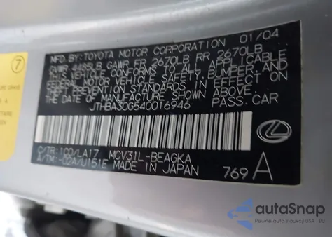 2004 Lexus Es 330 from USA, damaged, VIN JTHBA30G540016946